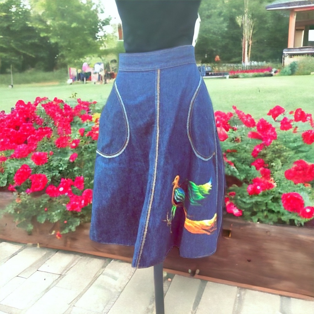 Hand painted vintage denim skirt